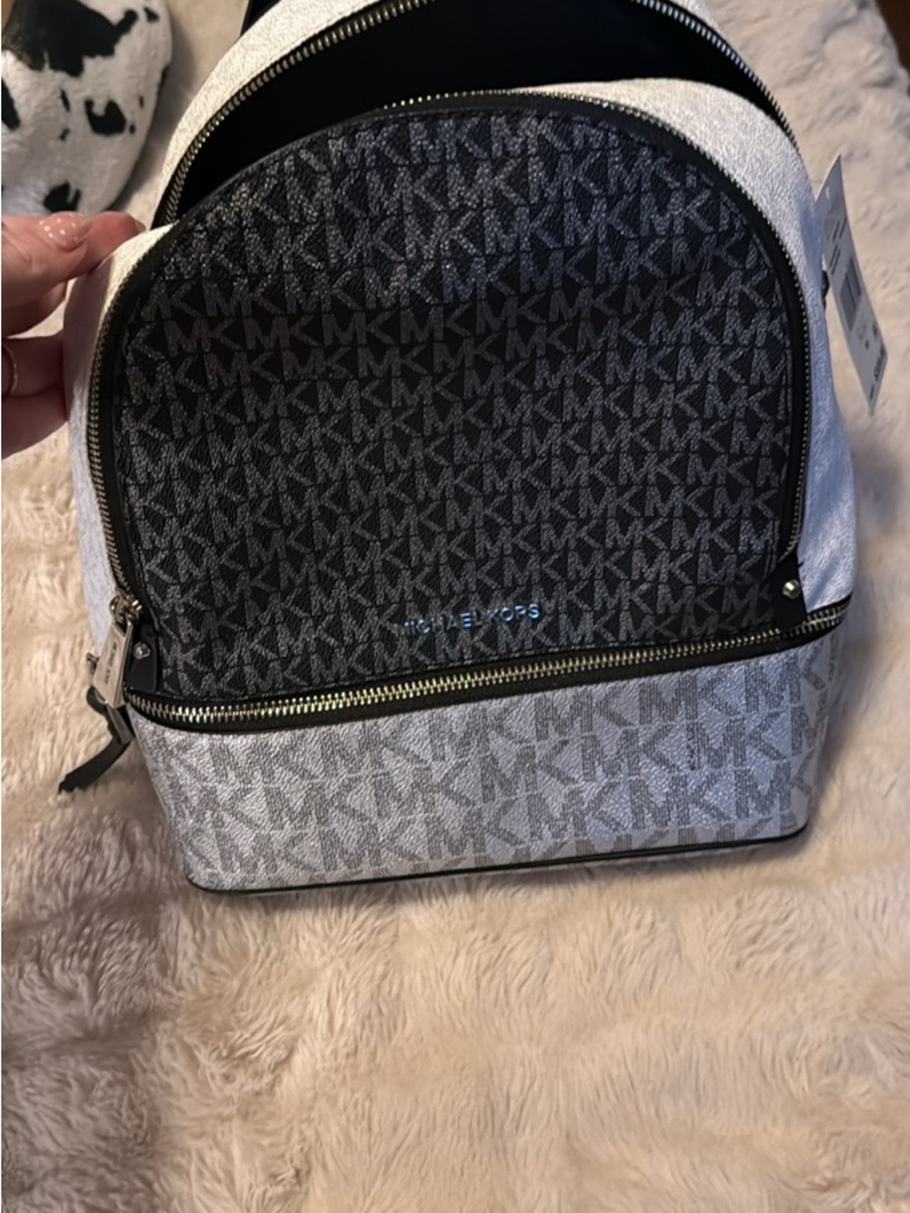 Michael Kors Two-Tone MK Logo Mini Backpack - Black & Silver